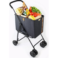 MY DUQUE - Mila Shopping Basket up to 15 kg | Foldable Shopping Trolley with Foot Brake and Soft Handle | Shopping Cart with Removable Basket and Double Front Wheels for 360 Degree Manoeuvrability