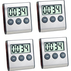 Lancoon Pack of 4 Digital Timer with Magnetic Countdown Loud Alarm Hanging Hole Holder Stainless Steel Battery Easy to Carry for Kitchen Cooking Baking Sports (Silver)