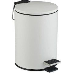 Relaxdays Cosmetic Bin, 3 Litres, Soft-Close Mechanism, Removable Inner Bucket, Metal, Bathroom Bin with Lid, White