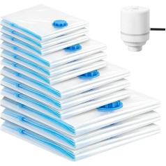 Vacuum Bags for Clothes, Pack of 12 Vacuum Bags with Electric Pump, Vacuum Sealer Bags for Duvets, Pillows, Compression Bags, Travel, Moving Deflation, Space-saving, 4 Sizes