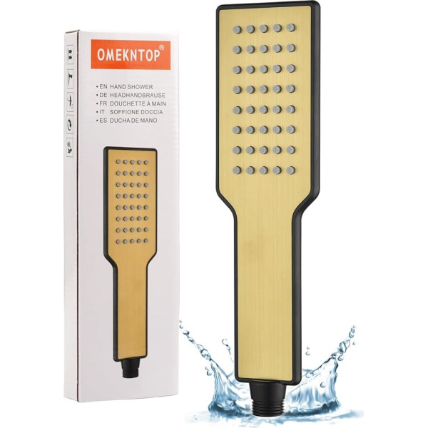 Shower Head, Water-Saving Brushed Gold, Shower Head Rain Shower with Pressure Raiser, Anti-Jam Silicone Nozzle, Hand Shower for Bathroom, Motorhome, Boat, Caravan and Motorhome (Without Hose)