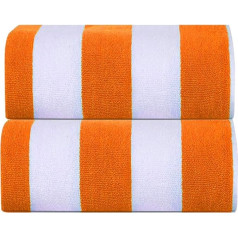 Sweet Needle Beach Towels - 2 Orange Cabana Stripe Classic 100% Cotton Terry Ring Spun Pool Towel Quick Drying 450 GSM Adult (Orange, 30 x 60 inches)