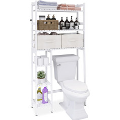 SMIBUY Over the Toilet Storage with Drawers, Large Space Saving Stand Bathroom Freestanding Toilet Stand with 6 Tier Shelf and Foot Pad for Toilet, Laundry (White)