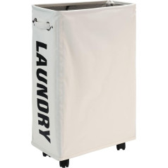 DOKEHOM 25 Inch Slim Laundry Basket on Wheels, Foldable Rolling Laundry Basket, Foldable Narrow Corner Storage (Beige)
