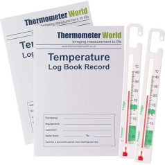 2 x 6 Month Temperature Log Books and 2 x Fridge Freezer Thermometer for Monitoring Refrigerator/Freezer Temperatures, Food Safety and Hygiene
