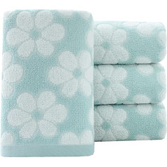 Pidada Hand Towels Set of 4 Floral Pattern 100% Cotton Soft Absorbent Decorative Towel for Bathroom (Green)