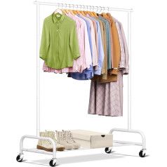 MISSLO Heavy Duty Clothes Rack Metal Stable 109 cm Wide Clothes Rail Wheels Clothes Coat Stand for Coats, Shirts, Dresses (White)