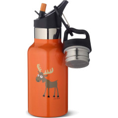 Carl Oscar Kids Double Walled Thermos Flask - Insulated Flask Now Hot 10 or 24 Hours Cold. 0.3 Litre with a Elk in Orange Supplied with 2 Lids, One with Straw