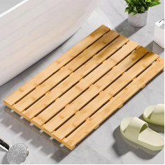 Rectangular Bamboo Bath Mat Wooden Shower Mat Non-Slip Floor Mats for Bathroom, Outdoor Shower and Spa, Multipurpose Duckboard with Non-Slip Rubber Feet, Duck Board, Wooden Shower Mats, 60 x 35
