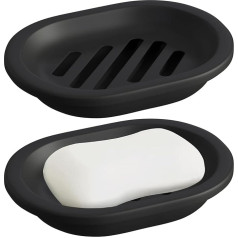 Qudubuy 2er-Pack Kunststoff-Seifenhalter mit Abtropfschale, doppellagige Seifenschale für Bad und Küche, leicht, verhindert matschige Seife (schwarz)