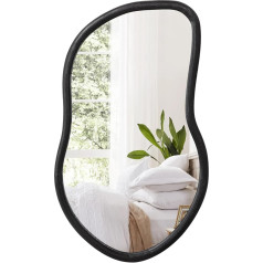 FEUFOAM Irregular Wall Mirror Wooden Asymmetrical Wall Mirror Large Black Bathroom Mirror Modern Decorative Mirror for Living Room Bedroom Entrance