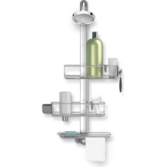 simplehuman BT1099 Adjustable Shower Caddy Plus, Matt Stainless Steel + Anodised Aluminium, W 37.0cm x H 82.5cm x D 15.0cm