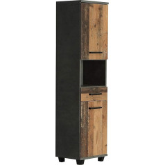 FORTE Veris Side Cabinet with 2 Doors and 1 Drawer, Wood Composite, Concrete Look Dark Grey/Old - Wood Vintage, 40.2 x 186.82 x 34.8 cm