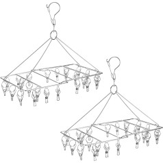2 Pack Clothes Rack with 24 Pins, Stainless Steel Space Saving Dryer Rack for Socks, Bra, Baby Nappies and Hanging Small Items, Total 48 Pens
