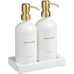 Kitchen Soap Dispenser Set with Tray, Hand and Dish Soap Dispenser for Kitchen, Modern Kitchen Decor and Accessories, Black (Gold)