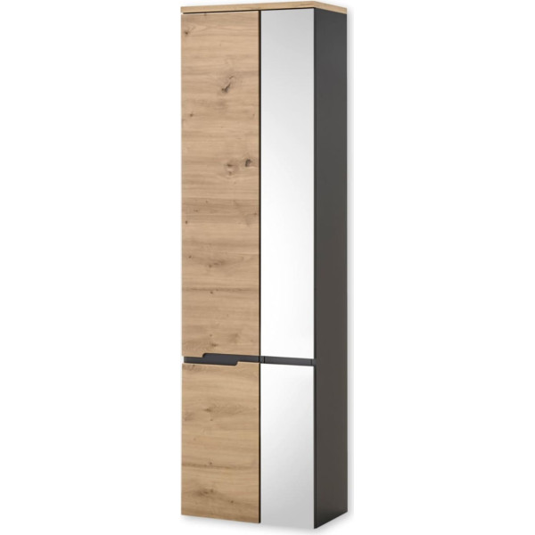 MEMPHIS Bathroom Tall Cabinet Floating in Artisan Oak Look, Grey, Bathroom Cabinet with Mirror Door, 50 x 176 x 31 cm (W x H x D)