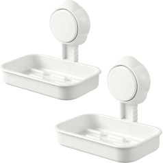 Seifenschale aus Kunststoff, mit Saugnapf, 3-in-1-Badezimmer-Set, Seifenschale, max. Tragkraft 5 kg, bohrfrei, abnehmbarer Duschablage, Aufbewahrungskorb mit Drainage, Weiß, 2 Stück