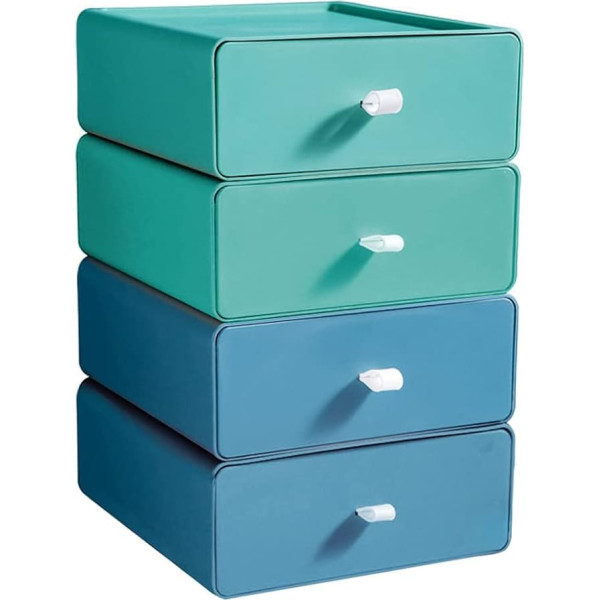 4 x Stackable Drawer Boxes, Storage Box with Drawers, Cosmetic Organiser, Drawer Box, Makeup Organiser, Desktop Storage Box for Desks, Dressing Tables, Offices, Bathrooms