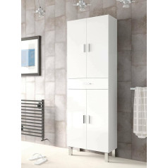 Dmora - Oxnard Multi-Purpose Cabinet for Bathroom or Laundry Room with 4 Doors and 1 Drawer, Multi-Purpose Shoe Cabinet, 60 x 29 x 182 cm, Glossy White