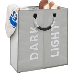 64L Foldable Laundry Basket, Large Laundry Bag with 2 Compartments, Laundry Baskets for Laundry with Carry Handles, Labelled Light and Dark Laundry Basket for Laundry Room and Bedroom