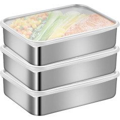 WANDGU Stainless Steel Food Storage Containers Set of 3 (1.2 L) with Airtight Lids, Stackable Food Storage Box for Meat, Cheese, Meal Prep, Dishwasher Safe & Freezer Safe, Cold Meal Box