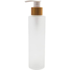 150 ml/5 oz Refillable Translucent Frosted Glass Travel Lotion Pump Bottle Lotion Dispenser Toiletries Bottle Cosmetic Container Glass Pot Bottle with Wooden Pump
