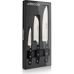 Arcos Riviera - Kitchen Knife Set (Mondador + 1 Santoku + 1 Chef's Knife) - Nitrum Forged Stainless Steel - Pom Handle - Black