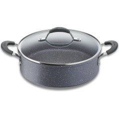 Lagostina Tempra Mineral Pot with Lid, Steel and Aluminium with Mineral Coating + Diameter 26 cm, Silicone Handles, Stone Look, Suitable for All Heat Sources