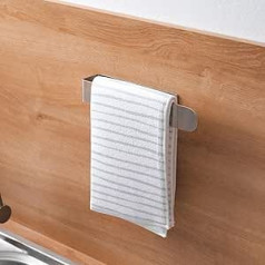 Premium Stainless Steel Towel Rail Kitchen No Drilling Self-Adhesive Including Special Adhesive (Extremely Secure Hold) Towel Rail for Kitchen Cabinet as Tea Towel Holder & Dish Cloth Holder