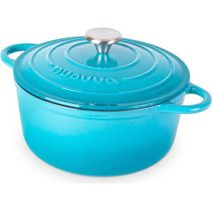 Cast Iron Pot with Lid - Enamel Casserole with Non-Stick Oven Safe up to 260°C - Blue, 4.7 Litres, 24 cm - From Nuovva