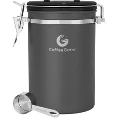 Coffee Gator Aroma-Proof Coffee Container with CO2 Valve and Magnetic Dosing Spoon, grey, large