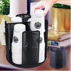 Qivine Cup Stand Cup Holder Standing, 4 Compartments Cup Rack for Coffee Mugs Disposable Rotatable Space Saving Cup Dispenser Cup Holder for Paper Cups (Black)