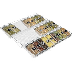 Homewit Transparent Spice Rack, Drawer Organiser Kitchen, 20 cm to 40 cm Drawer Divider Adjustable, 3 Tier Spice Organiser, for Organising Kitchen Worktops and Drawers