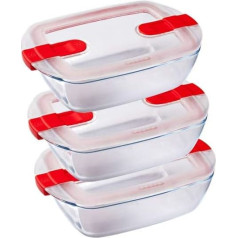 Pyrex 1451130 Cook and Heat Cook & Heat - Set of 3 Foods Rectangular Glass 1.1 Litre with Airtight Lid, Specially Designed for the Microwave - Food Storage Containers