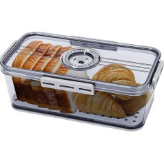 Lunch Box, Biscuit Tin with Time Record, Sealed and Flavoured Material, BPA Free, Transparent Bread Bin, 32.5 x 17.5 x 11 cm