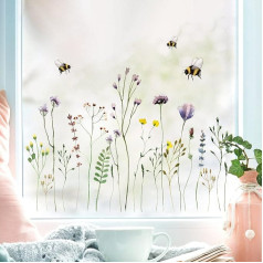 Wandtattoo Loft Window Stickers Spring with Wildflower Meadow Spring Motif - A2 Sheet, Reusable - Spring Decoration Window, Spring Picture Window, Window Decoration Spring, Window Film Spring