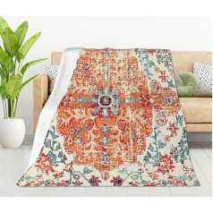 HGOD DESIGNS Throw Blanket Boho Ethnic Orange Blue Soft Blankets and Throws 100x130cm Care for Men and Women 100x130cm