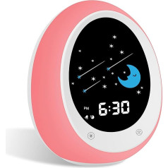 Children's Sleep Trainer, Children's Alarm Clock with Sun, Moon, Night Light, Sound Machine, Timer for Beginners to School, Girls, Boys