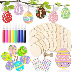 Seamart Easter Craft Wood, 71 Pieces Easter Craft Set Children, Wooden Pendant Easter for Painting Decoration, Easter Pendant Wood