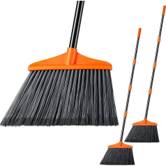 Lifewit Pack of 2 Outdoor/Indoor Broom for Heavy Tasks, Commercial Broom with 1.35 m Long Extendable Handle, Household Angle Corner Broom for Patio, Garage, Top Deck, Lobby, Yard, Orange