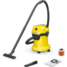 Kärcher WD 3 V-17/4/20 Wet/Dry Vacuum Cleaner with Cartridge Filter, Fleece Filter Bag, 1000 W, Plastic Container: 17 L, Suction Hose: 2 m and Hose Storage, Blow Function, Floor and Crevice Nozzle