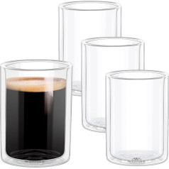 Wilmax Thermal Glasses, 400 ml, Set of 4, Double-Walled Glasses for Water, Tea, Coffee, Cocktails, Tea Glasses & Coffee Glasses, Glasses for Hot and Cold Drinks, Water Glasses, Dishwasher Safe
