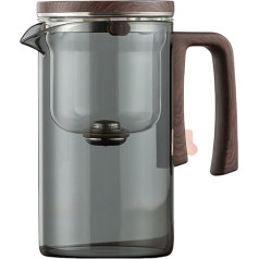 Enchantipot Glass Teapot with Infuser, Magic Water Separation Teapot, Wooden Handle, Heat Resistant Borosilicate Glass, with Strainer (720 ml, Grey)