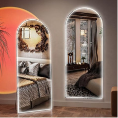 CASSILANDO 165 x 60 cm Curved Full Length Mirror, LED Mirror with Light, Illuminated Floor Mirror, Dressing Mirror, Vanity Mirror for Bedroom, Dimming & 3 Colour Modes (White)