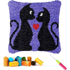Latch Hook Kit for Adults Cushion Beginner Cover Crochet Animal Craft Kits Pre-Printed Canvas Wool Yarn Hobbies DIY Sofa Home Decoration Women Gift Black 11