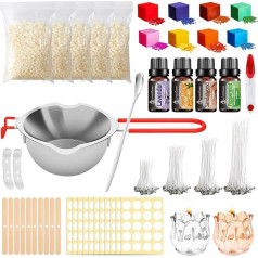 UCAMP Candle Making Set, Candle Making Kit, 8 Candle Colours, 400 ml Melting Pot and 2 Metal Wick Holders, 200 Candle Stickers, 2 Tulip Moulds Mould, Wick Holder, Soy Wax