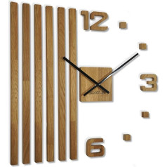 3D Wall Clocks DIY Wooden Oak Slats Large 60 cm 3D Wall Clock Modern Design EKO Wall Sticker Decoration Clocks for Office Living Room Bedroom Decorative Item Quartz Clock (Black Hands)