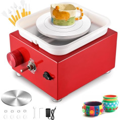 Mini Potter's Wheel, Couleeur 2000 RPM Electric Pottery Wheel Machine, Pottery Wheel Ceramic with Removable ABS Basin and 6.5/10 cm Turntable Lathe, Clay Tool, DIY Ceramic Tool (Red)