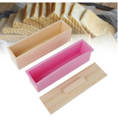 Silicone Soap Moulds, 900 ml DIY Soap Silicone Mould Set, Soap Mould with Wooden Box and Lid, Perfect DIY Tool for Chocolate Cake, Pudding, Bread