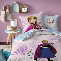Disney Frozen Bed Linen Set 135 x 200 cm 80 x 80 cm Frozen Girls Bedding with Anna and Elsa Diamonds Motif 100% Cotton with Zip
